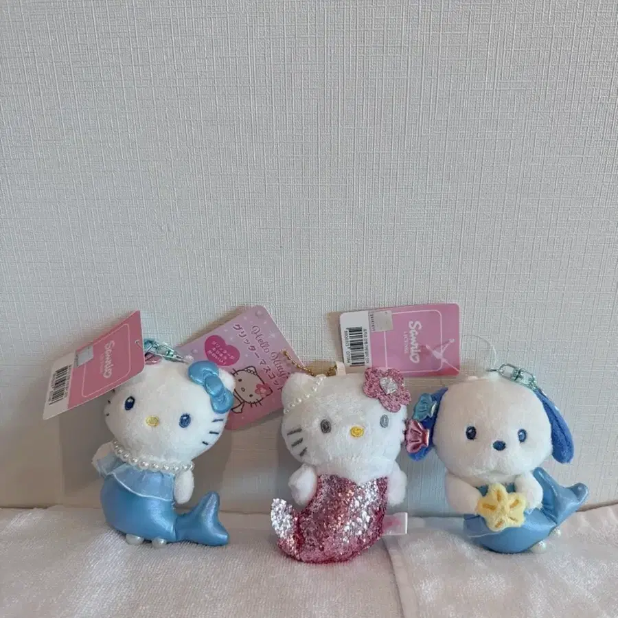 산리오 인어 테마 키티 포차코 인형 키링 3종 일괄 (새상품)