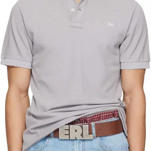 [새상품] ERL 이알엘 로고 그레이 폴로 셔츠 S