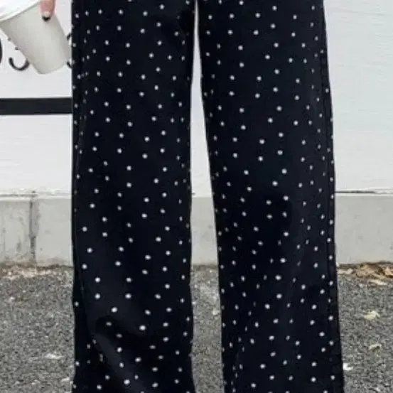 여성 블랙 도트 데님 와이드 팬츠(S)