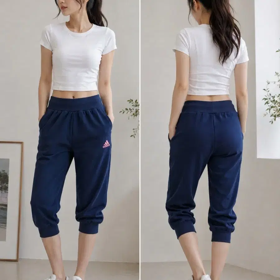 아디다스 여성 7부 트레이닝 팬츠 네이비 85