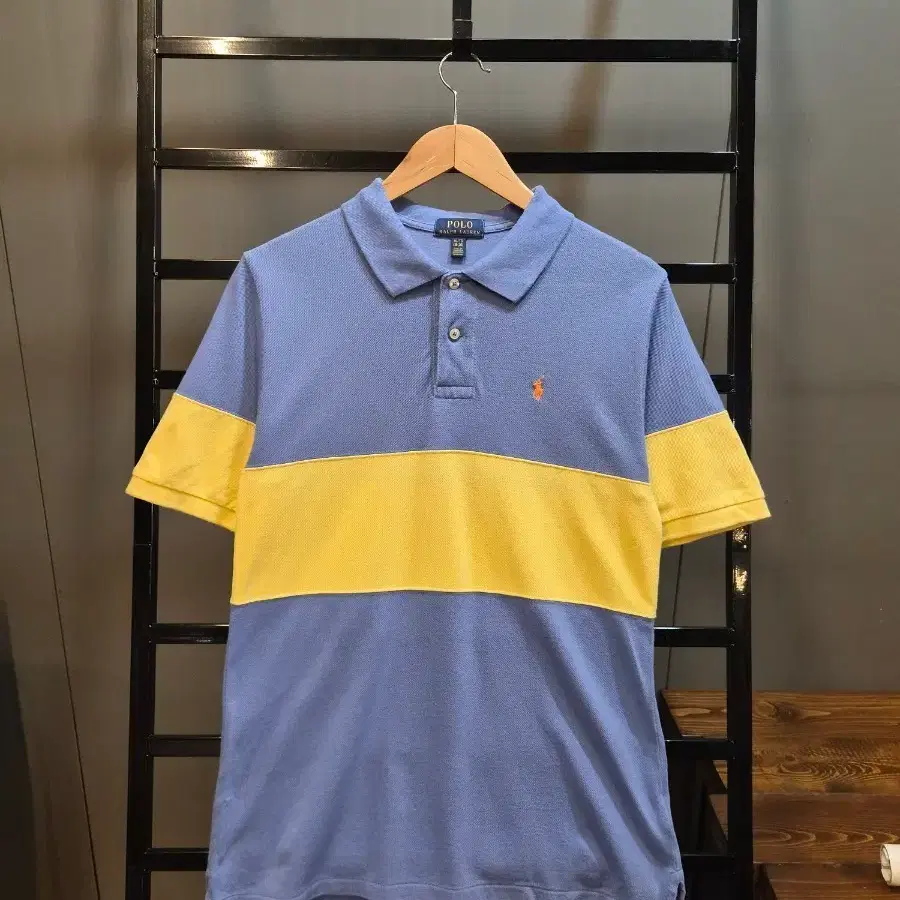 [XL] 폴로 랄프로렌 POLO RALPH LAUREN 블루 옐로우 배색 피케 카라 반팔티 3.9