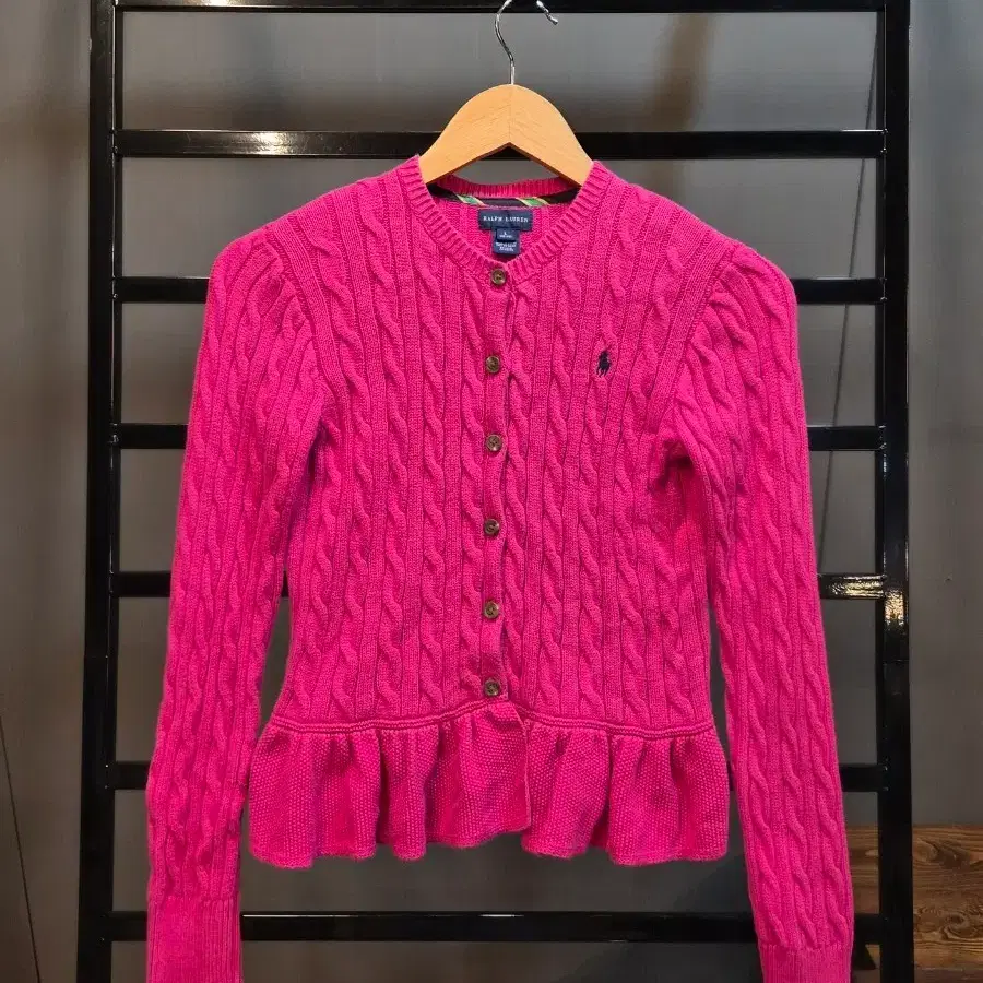 [XS] 랄프로렌 Ralph Lauren 핑크 케이블니트 페플럼 가디건 2.5