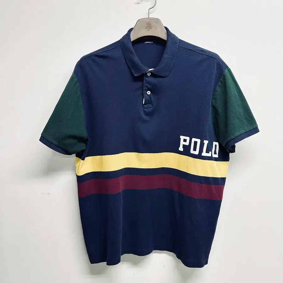 폴로 랄프로렌(POLO RALPH LAUREN) 컬러블록 스트라이프 반팔 카라티 / 피케셔츠 (사이즈: XXL)