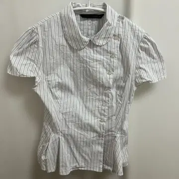 ZARA 스트라이프 반팔 블라우스 둥근 카라