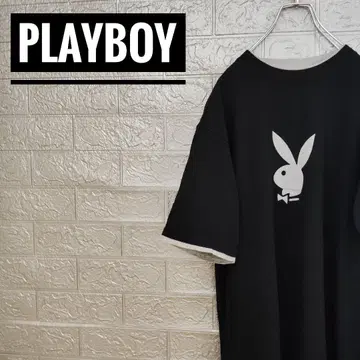 플레이보이 PLAYBOY 구제 의류 링거 티셔츠 블랙 L