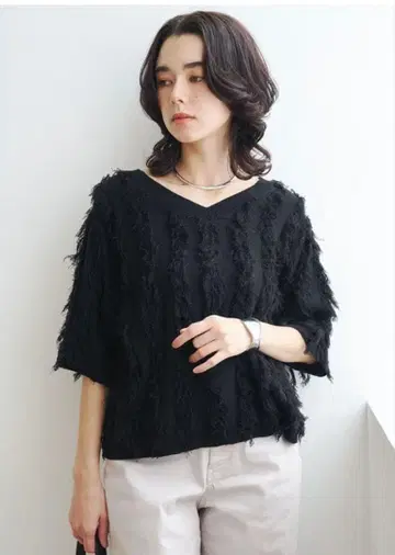 UNFILO 앙피로 프린지 니트 블랙 M 사이즈