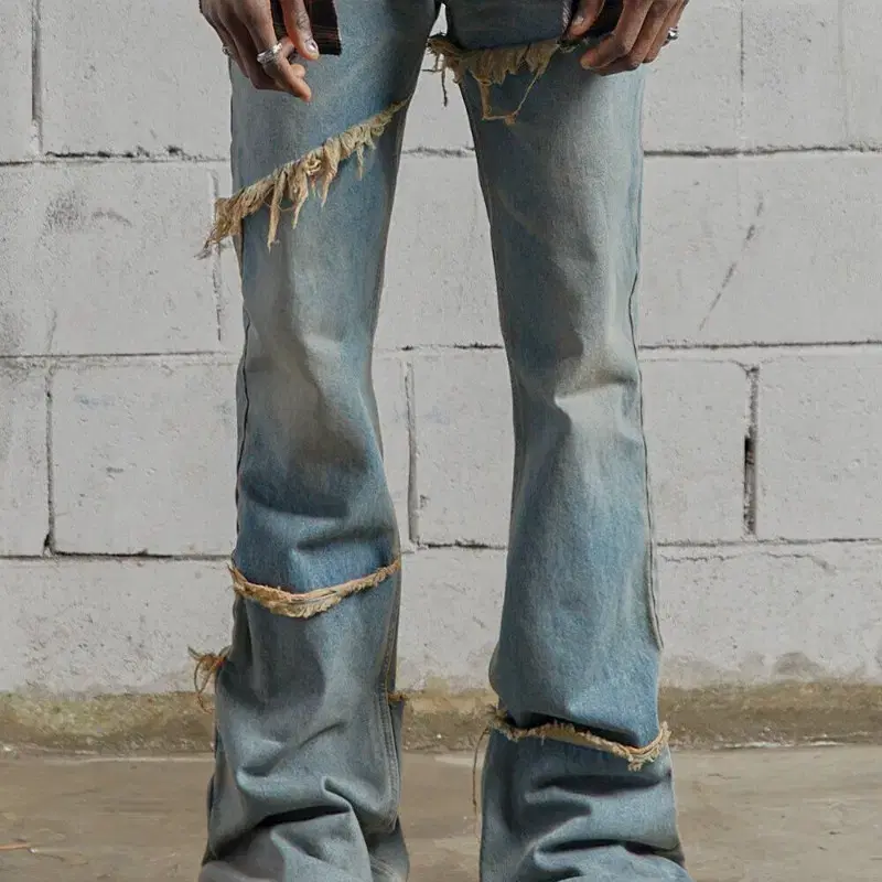 더써든랩 double layered cut off denim jean L 사이즈