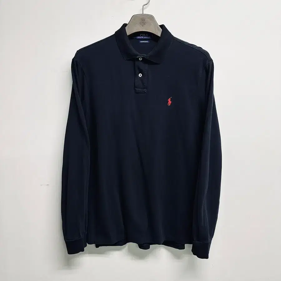 폴로 랄프로렌(POLO RALPH LAUREN) 네이비 긴팔 카라티 / 커스텀 슬림핏 롱스리브 피케셔츠 (사이즈: L)