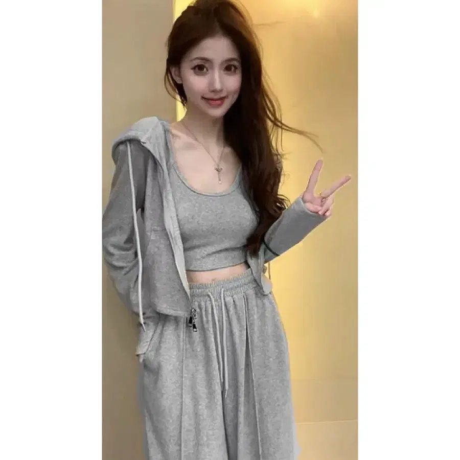 [새상품/원가이하] 여성 보카시 슬림 와이드 3피스 트레이닝 셋업(차콜)