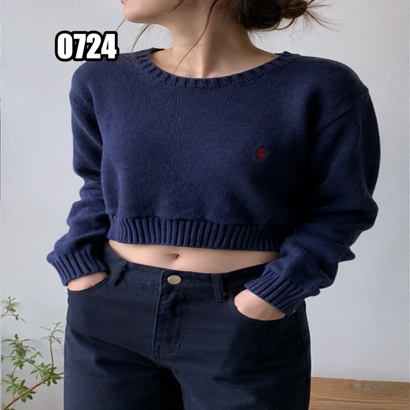 M 폴로 랄프로렌 네이비 컬러 크롭 스웨터