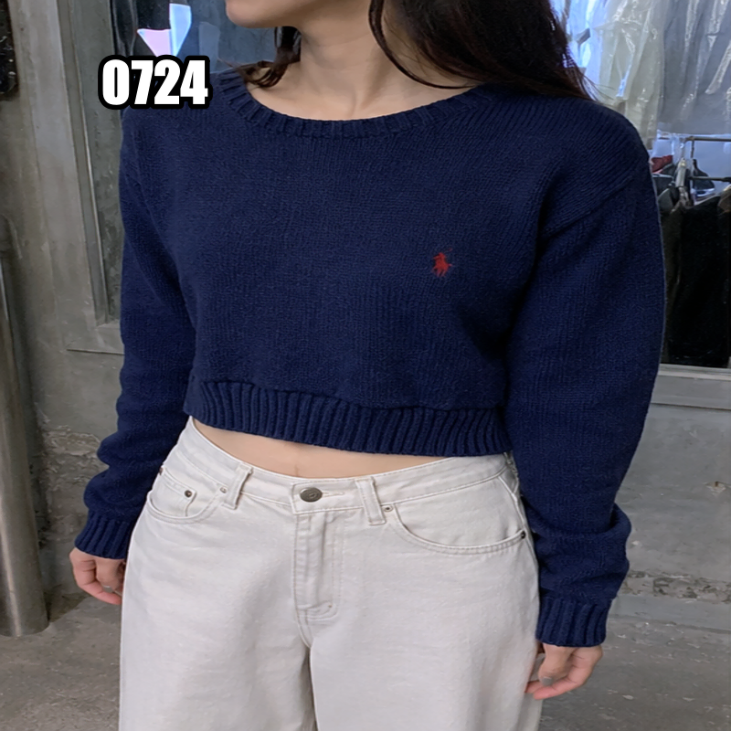 M 폴로 랄프로렌 네이비 컬러 크롭 스웨터