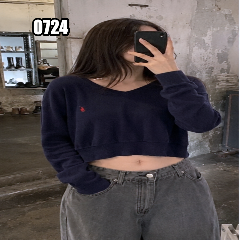 S 폴로 랄프로렌 크롭 브이넥 니트