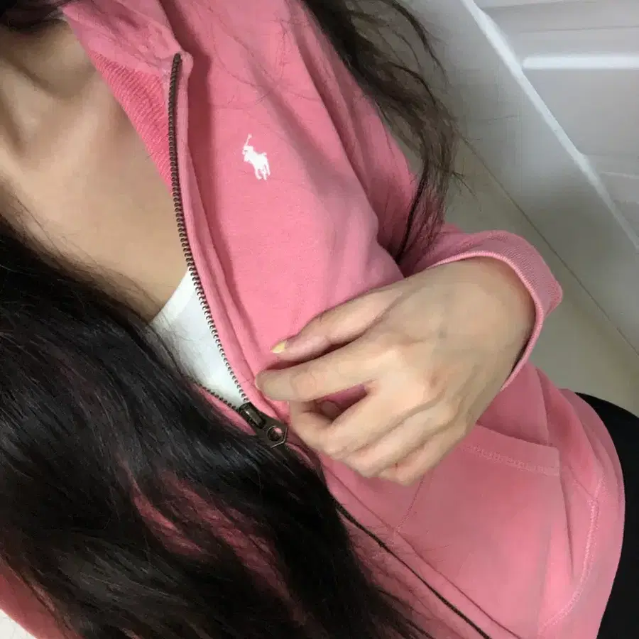 (초희귀템)폴로 랄프로렌 스몰포니 화이트 핑크 슬림핏 후드 집업