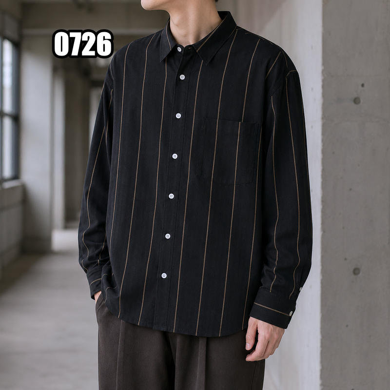 2XL 아미 스트라이프 포플린 레귤러 셔츠 블랙(새상품)