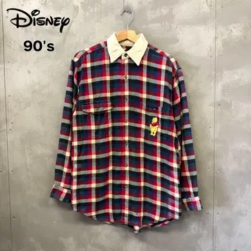 90s Disney store 곰돌이 푸 코튼 체크 셔츠