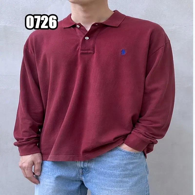 XL 폴로 랄프로렌 버건디 긴팔 폴로 셔츠