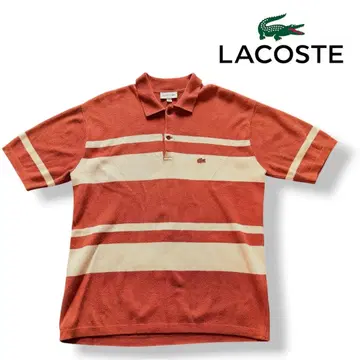 레어 LACOSTE 워시드 니트 피케 셔츠 보더 오렌지