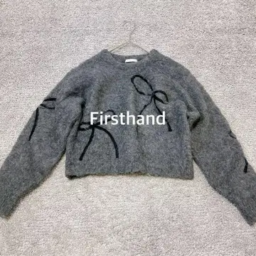[ Firsthand ] 리본 코드 자수 샤기 니트 그레이