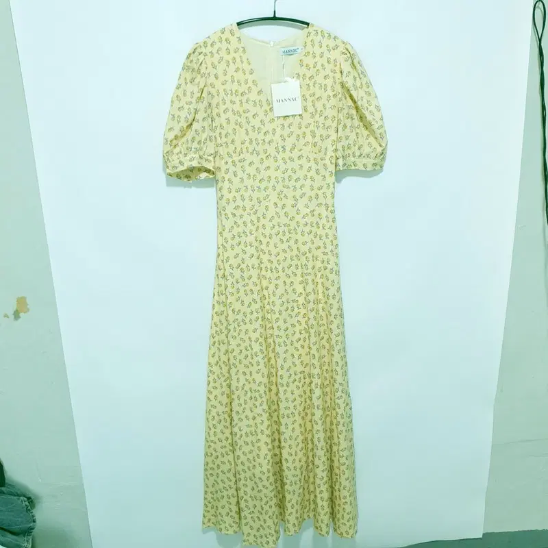 플로럴 퍼프 소매 롱 원피스 M_S2131