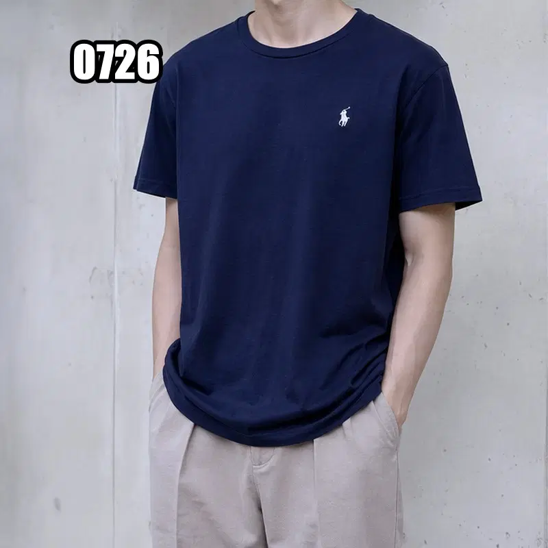 L  폴로 랄프로렌 하단 자수 네이비 기본 반팔 티셔츠