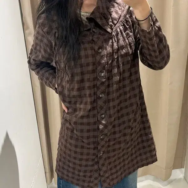 Selected 00's JAPAN 브라운 고방 체크 셔츠 블라우스 R2982