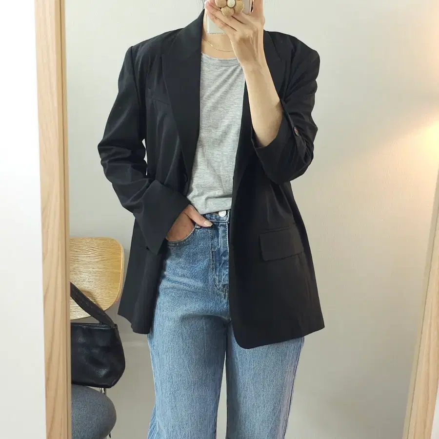 (S)플라스틱아일랜드 여성 투버튼 긴팔 자켓 블랙 W4707