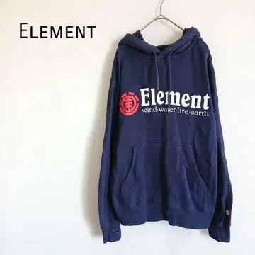 ELEMENT 엘리먼트 빅 로고 후드티 M 후드 안쪽 체크 무늬 네이비