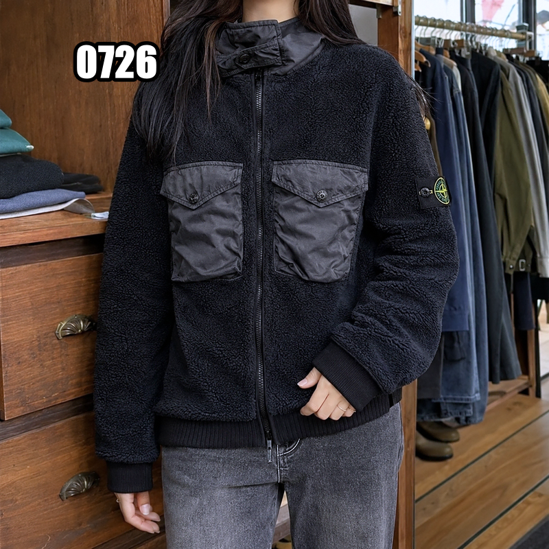 XL 스톤 아일랜드 21FW 코튼 파일 후드 집업 블랙