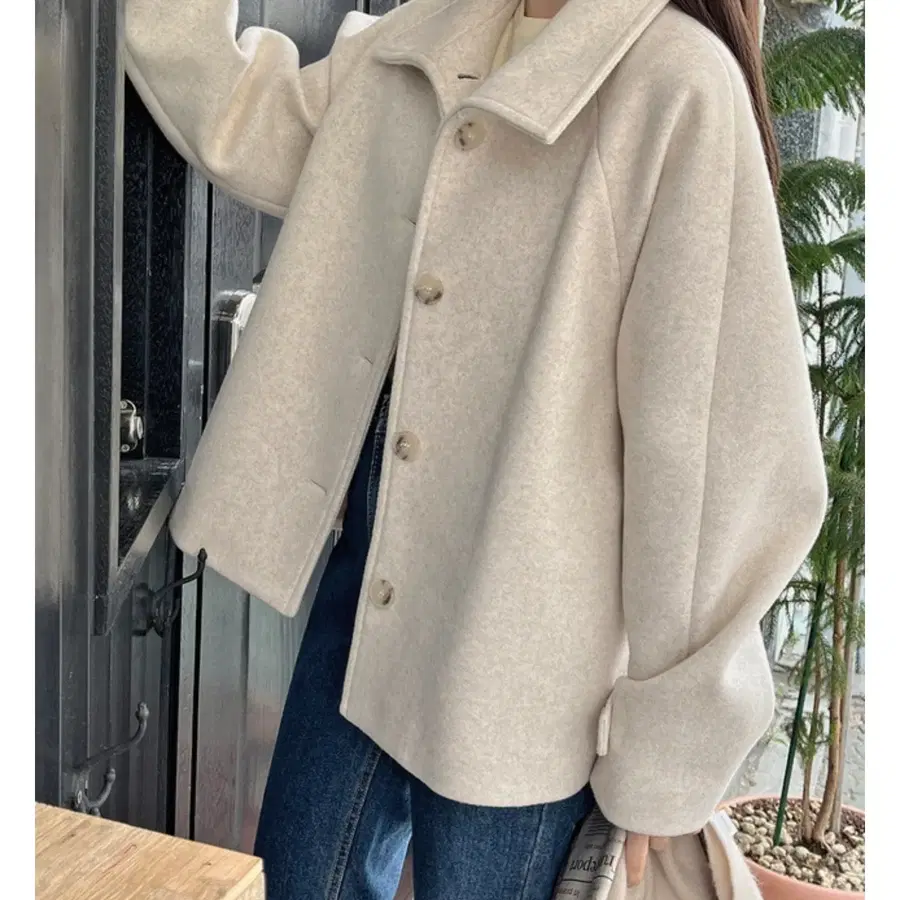 하이넥 기모 울코트 숏코트 오트밀 하객룩 데일리룩 겨울 아우터 간절기 아이보리 오버핏