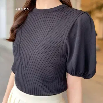 M-PREMIER COUTURE 반팔 리브 니트 블랙 36
