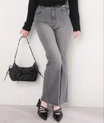 NICE CLAUP 사이드 컷 슬림 레그 비쥬 데님 팬츠 블랙
