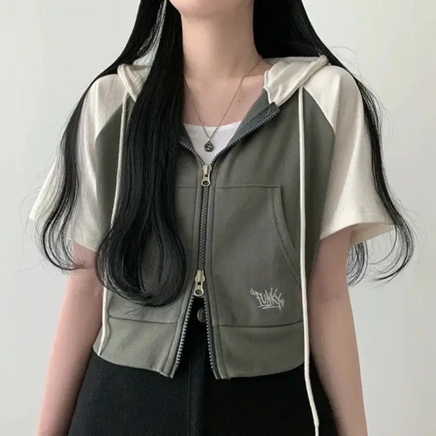 크롭 반팔 후드집업