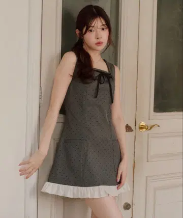 도트 프릴 미니 원피스