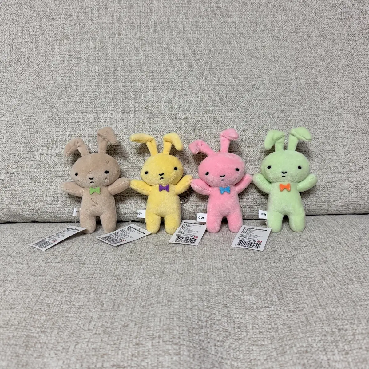 정품 짱구는 못말려 유리토끼 베이지 옐로우 핑크 그린 키링 인형