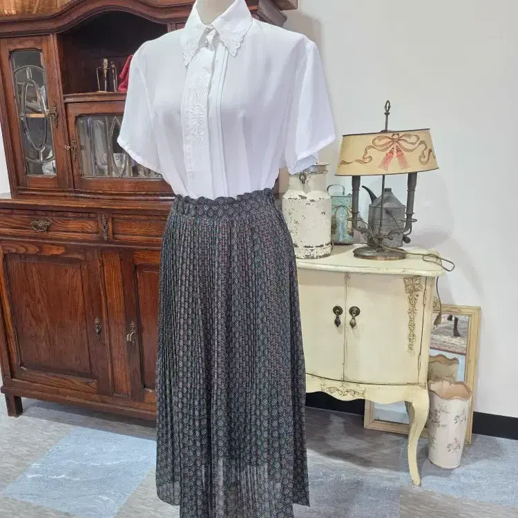 [27~28inch] 에스닉 패턴 롱 플리츠 스커트