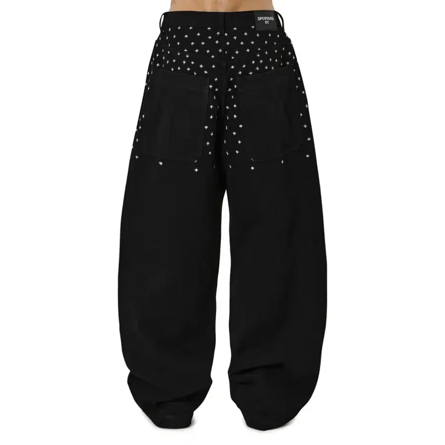 OY SPRINKLE EMBROIDERY WIDE VOLUME PANTS - BLACK