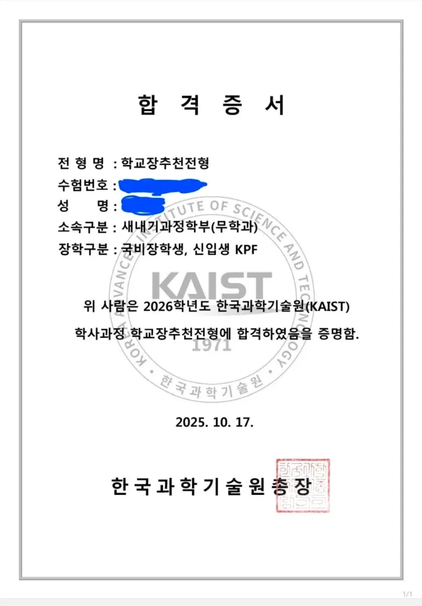 카이스트 총장장학생 자소서 판매 및 첨삭 해드립니다
