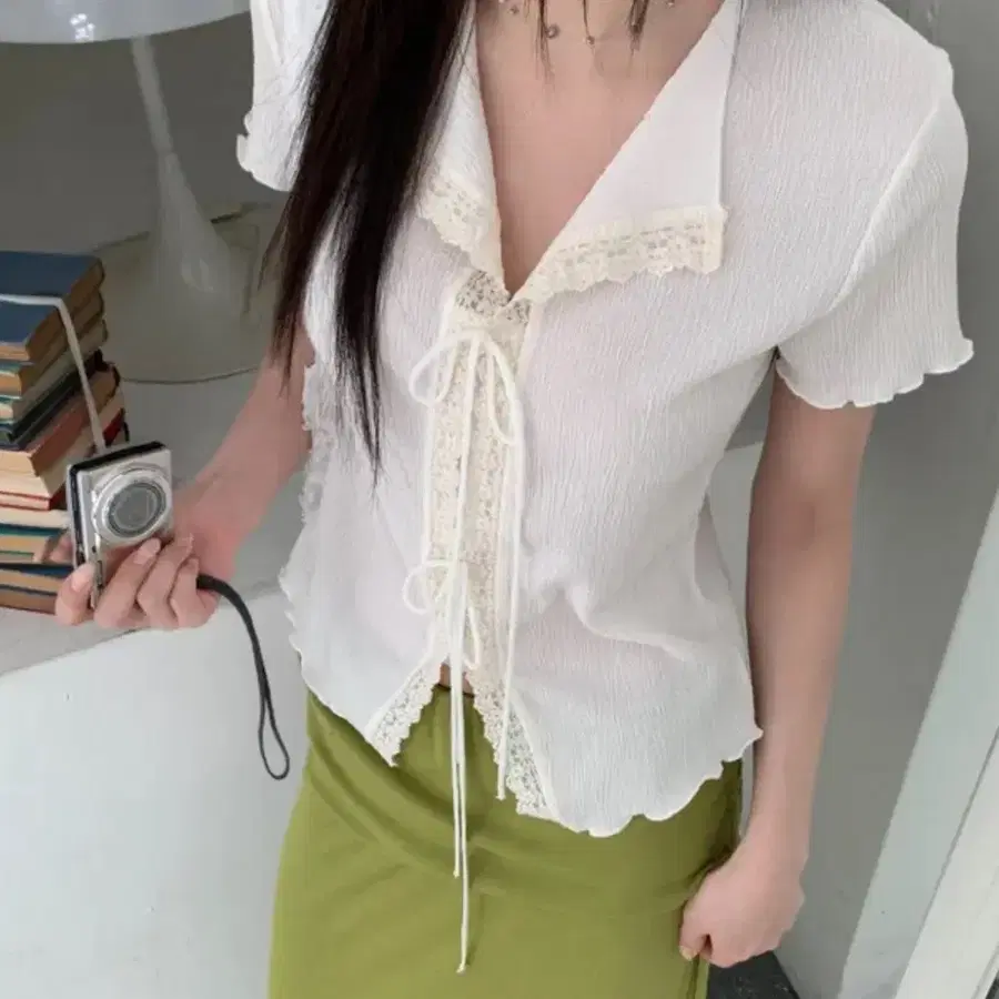 레이스 여름 반팔 블라우스