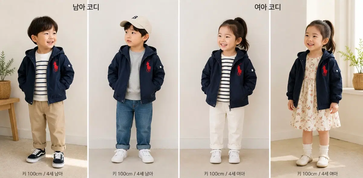 4t사이즈 폴로랄프로렌 빅포니 바람막이 간절기 점퍼 네이비색 키즈