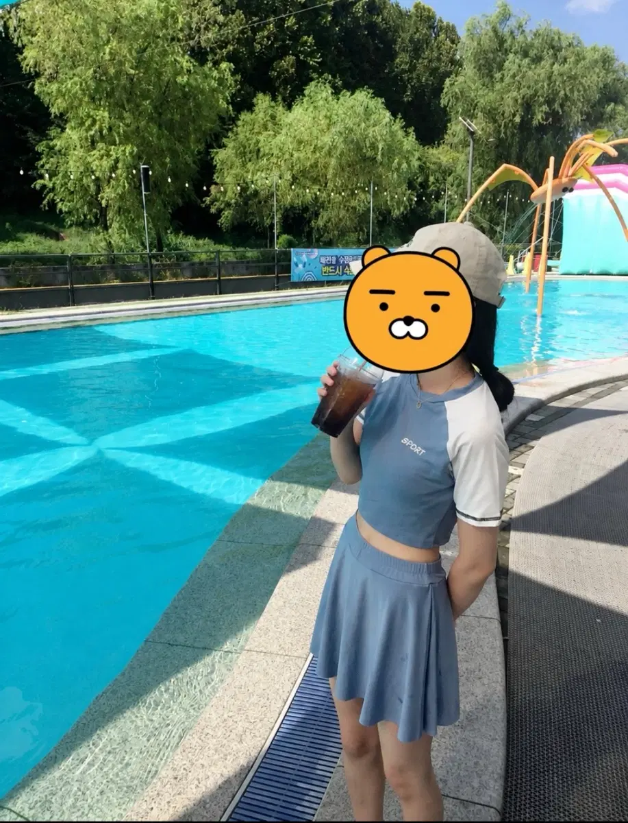 여성투피스 수영복 크롭탑 치마바지세트 체형커버