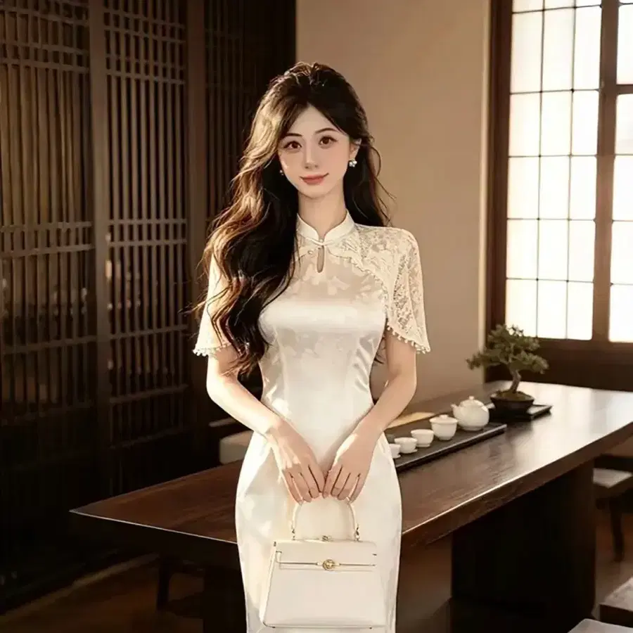 볼레로 케이프 원피스 치파오 화이트 아이보리