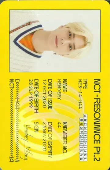 NCT2020 RESONANCE Pt.2 HENDERY ID 카드