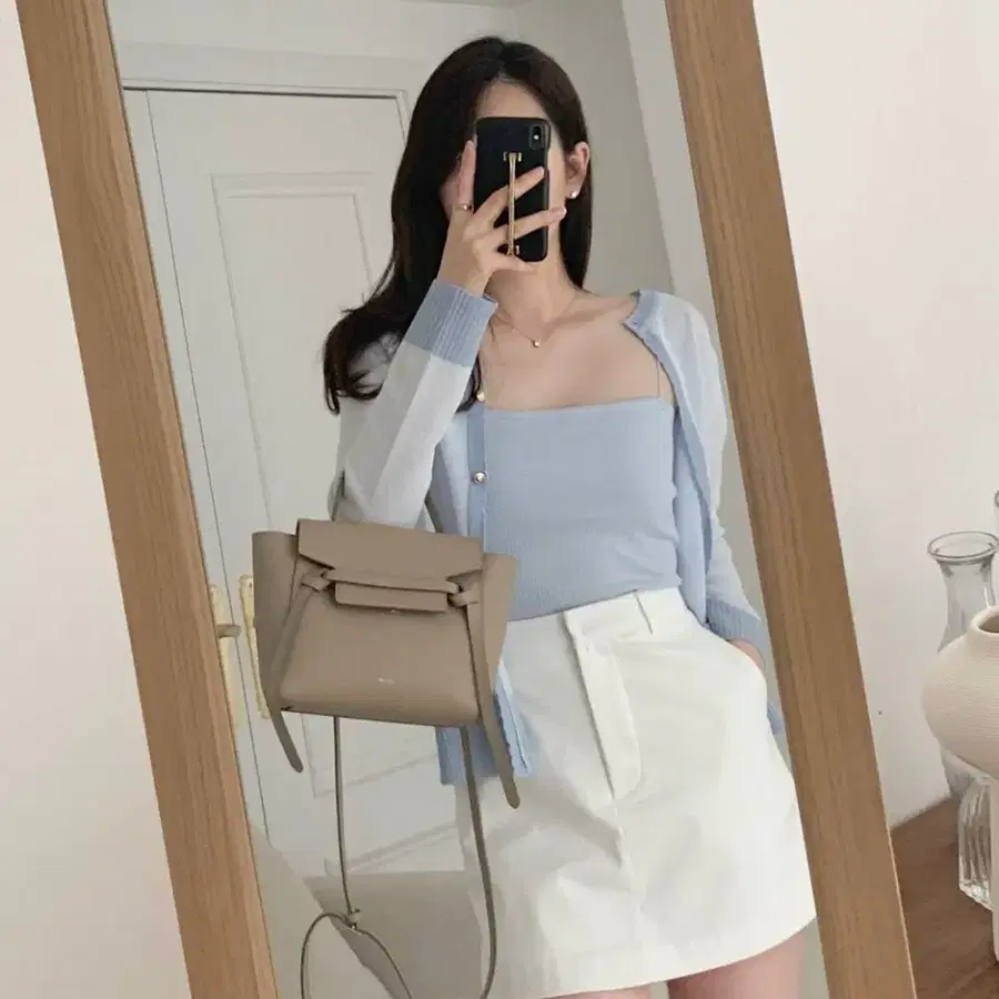 르티에 끌레르 소라 하늘 배색 여름 트위드 가디건 시에유메르퍼빗