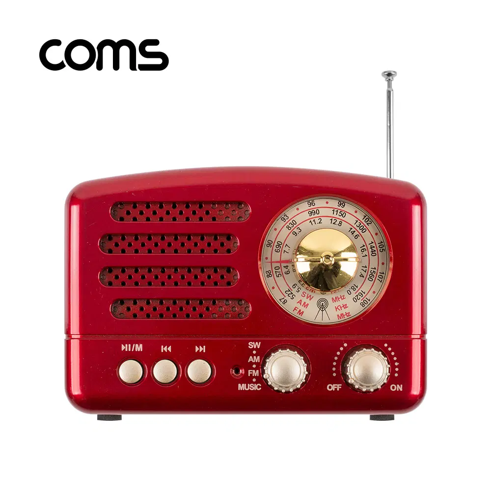 딜러가격(새상품)[BT117] Coms 엔틱/주방용/레트로 라디오 블루투스 스피커 Red (BT v5.0)