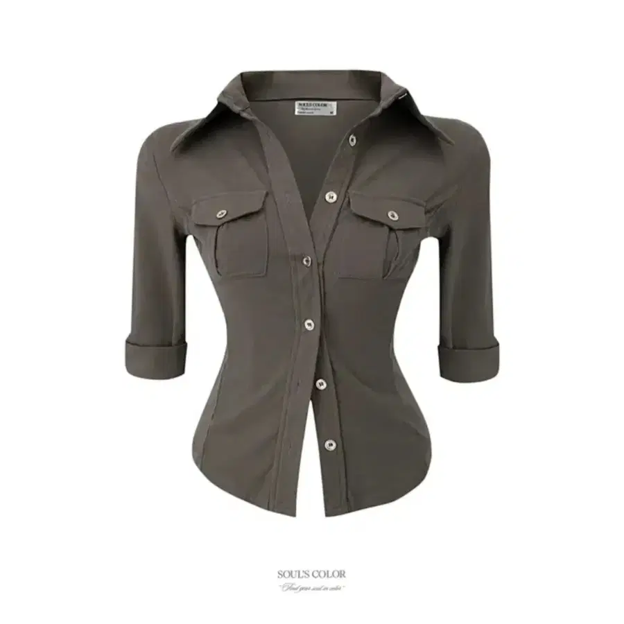 구함) SOULSCOLOR 소울즈컬러 Cherry pocket shirt Charcoal gray