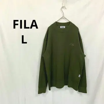휠라 맨투맨 카키 원포인트 로고 자수 긴팔 크루넥 L