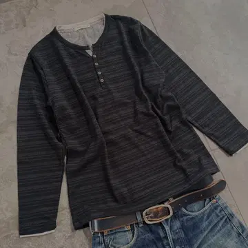 헨리 텍스처 보더 티 네이비 y2k 00s