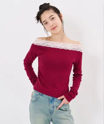 레이스 오프숄더 롱T TINA:JOJUN