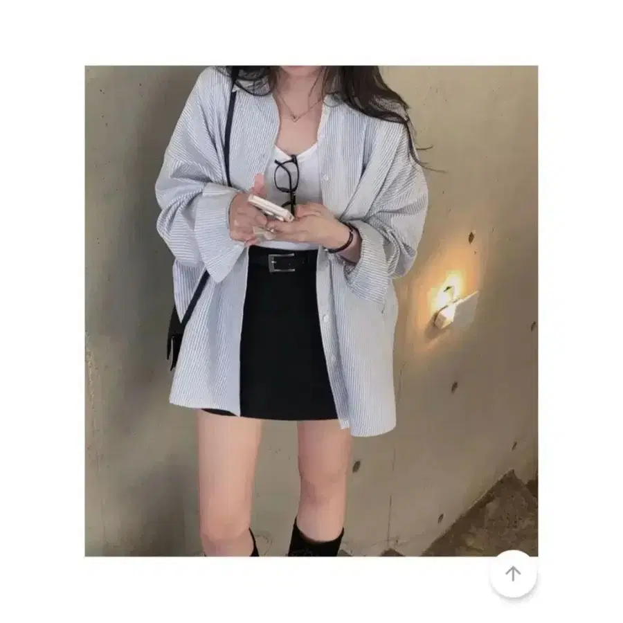 옥스포드 오버핏 스트라이프 셔츠 - 네이비