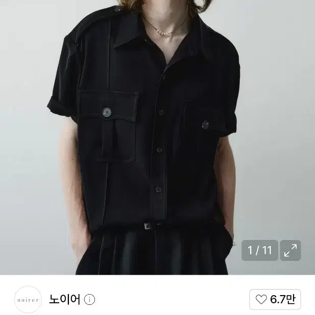 (새제품) 노이어 핀턱 오피서 하프 셔츠/ 블랙, 50사이즈